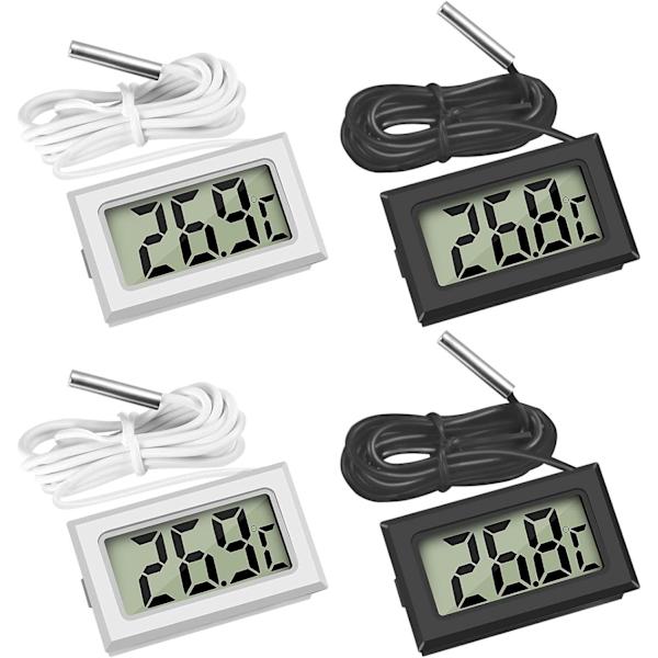 Mini digital LCD-termometer temperatur med temperaturprobgivare testare för kylskåp frysar akvarium (2X svart 2X vit)