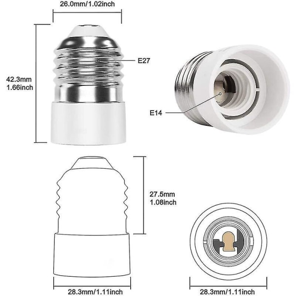 E27 till E14 4-pack sockeladapter Högkvalitativ lampbas sockelkonverteradapter för LED-lampor och glödlampor och CFL-lampor
