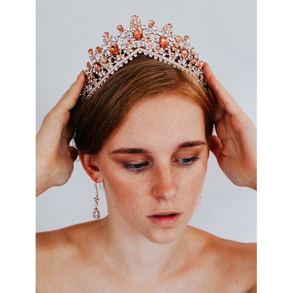 Brudekroner for kvinner, prinsesse tiara hodebånd med rhinestone bryllup krone, kostymefest tilbehør, champagne