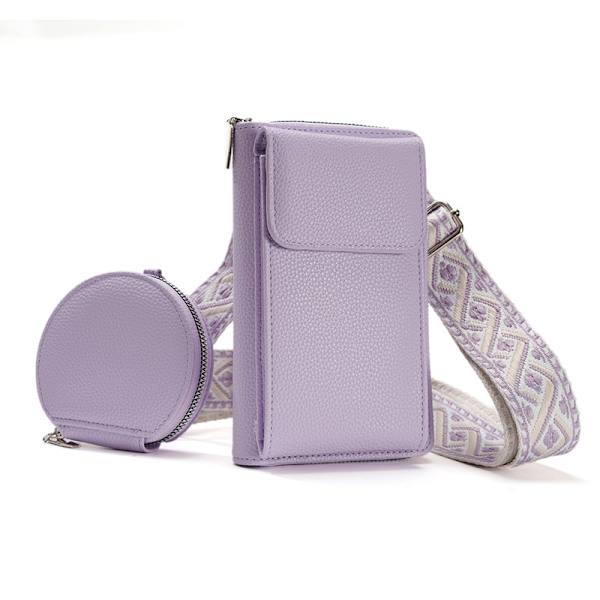 Liten crossbody-väska för kvinnor, mobiltelefonväskor, justerbar rem, blockering axelväska med kortplatser och minipung, lila