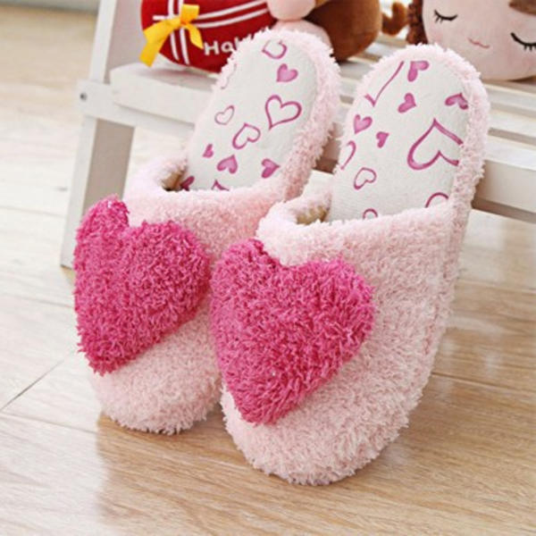 Love Heart Bomullstofflor Inomhus Varma Tofflor Höst Vinter Tofflor För Män Kvinnor - Storlek 40-41(Rosa)