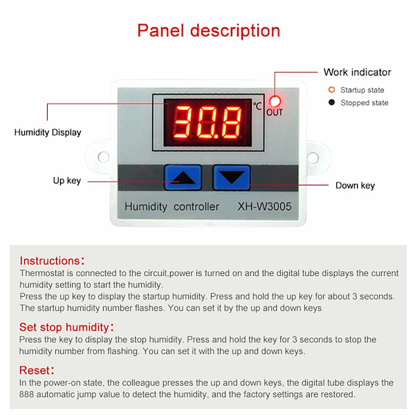 Digital Luftfugtighedskontrol Multifunktionel Praktisk Høj Præcision Digital Luftfugtighedskontrol Hygrometer Switch (220V)