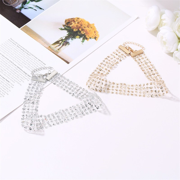 Rhinestones Choker Shinny Sequin Bröllop Muslin Halsband (Silver)