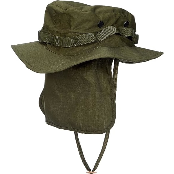 Britisk Boonie-hatt med nakkevarmer, safarihatt, tropisk hatt, forskjellige design - Grønn - Medium
