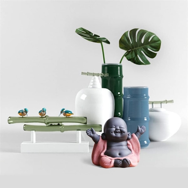 Skrattande Maitreya Buddha, Buddha-staty i keramik, prydnadste för te, miniatyr Buddha-prydnader, heminredning trädgårdsdekorationer