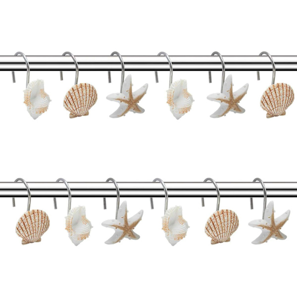 Seashell bruseforhængskroge, 12 rustfrie dekorative kroge i harpiks