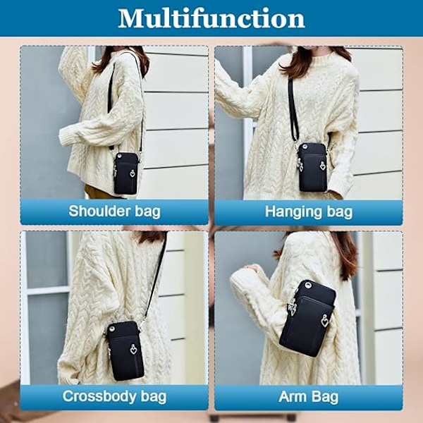 Pieni crossbody-laukku naisille, puhelinlaukku naisille säädettävällä olkahihnalla, kuulokeliitännällä, puhelintasku crossbody, useimmille Sm