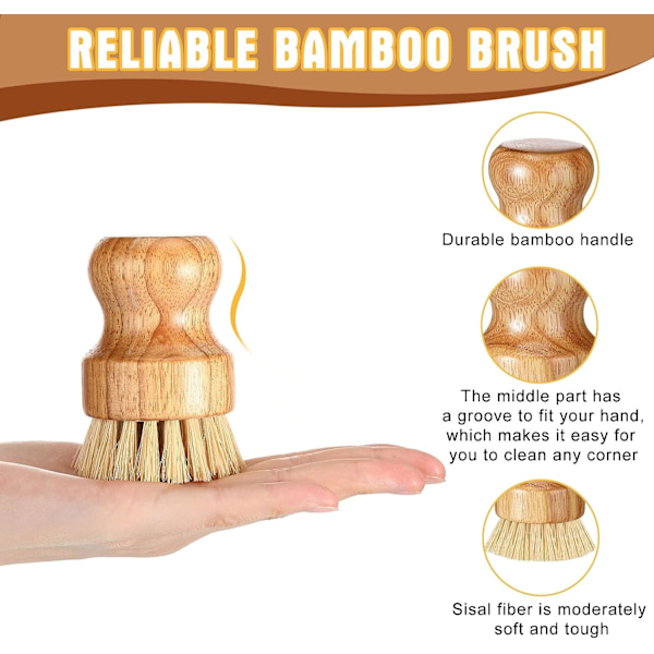 6-pack bambu diskborstskrubbor i trä, rengöringsskrubbar set K