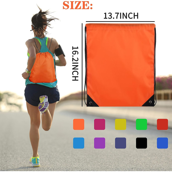 10 farver snørebånd rygsæk taske tote taske sport opbevaring polyester taske til fitnesscenter rejse (sort, pink, tre blå, rose rød, rød, grøn, gul, orange)