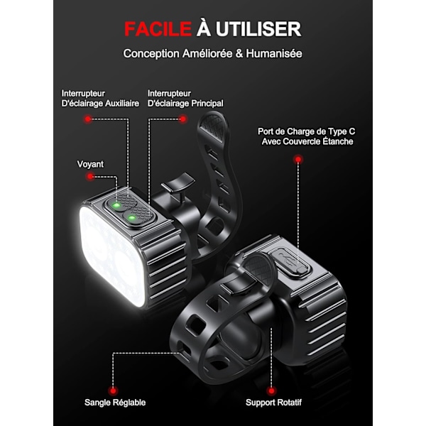 Sykkellys foran og bak, 4+6 lysmoduser IPX6 vanntett LED sykkellys, USB-ladbare sykkellys for sykling, MTB, hybridsykkel, lang batteritid