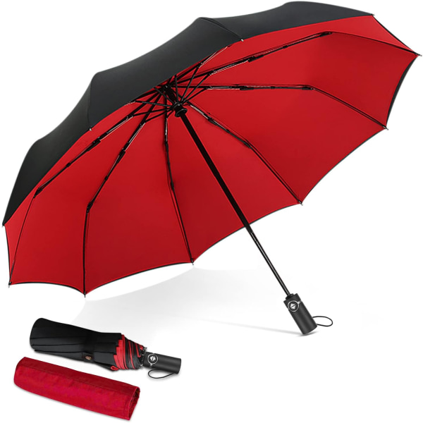 Homme Femme Automatique Parapluie Pliant Protection Solaire Anti-UV Entreprise Voyage Ombrelle étanche Portable Parapluie de Voyage Rouge
