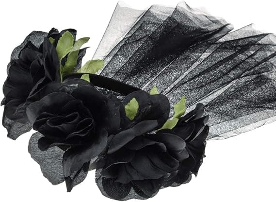 Halloween dag de døde blomsterkrone pandebånd med sort slør cosplay kostume (sort blomst)