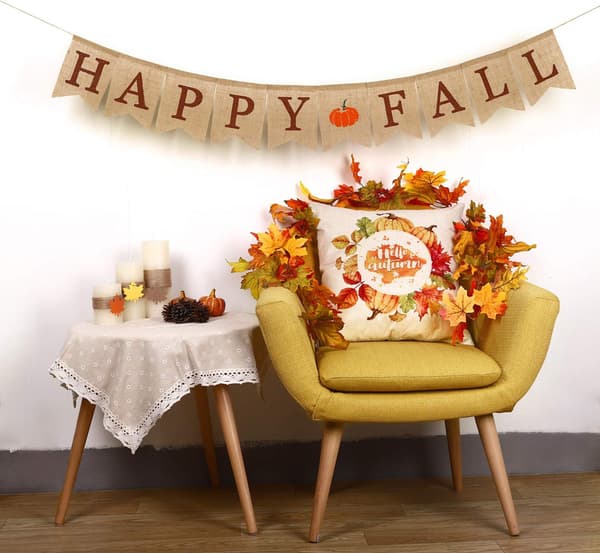 Happy Fall Græskar Burlap Banner Høst Hjemmeindretning Vimpel Flag