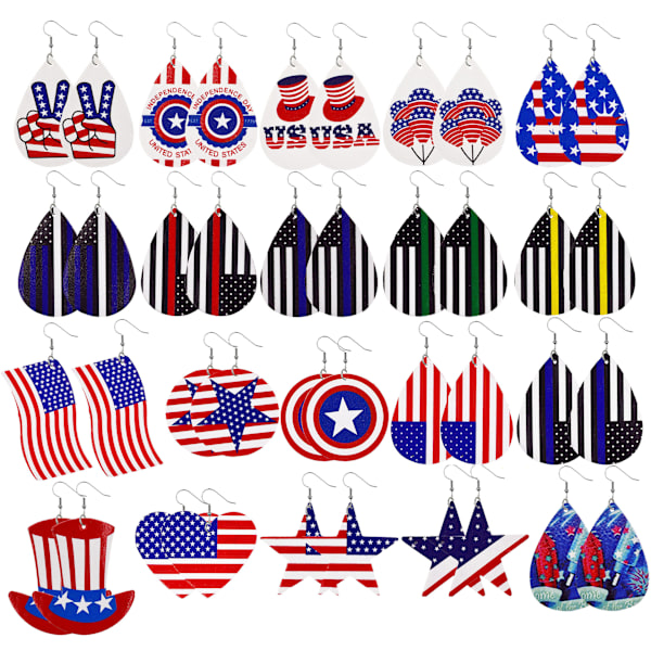 20PACK-Amerikanske flag øreringe til kvinder læder øreringe til kvinder