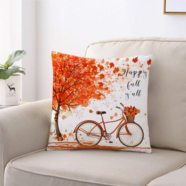 Gresskar Patch Høst Putetrekk 45,72 x 45,72 cm 4 Stykker Høstdekor Lønneblad Sykkel Gårdshus Høst Putetrekk for Sofa, Høstdekor