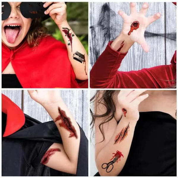 Halloween-vitsi meikki väliaikainen tatuointi, aikuiset lapset pelle kauhu