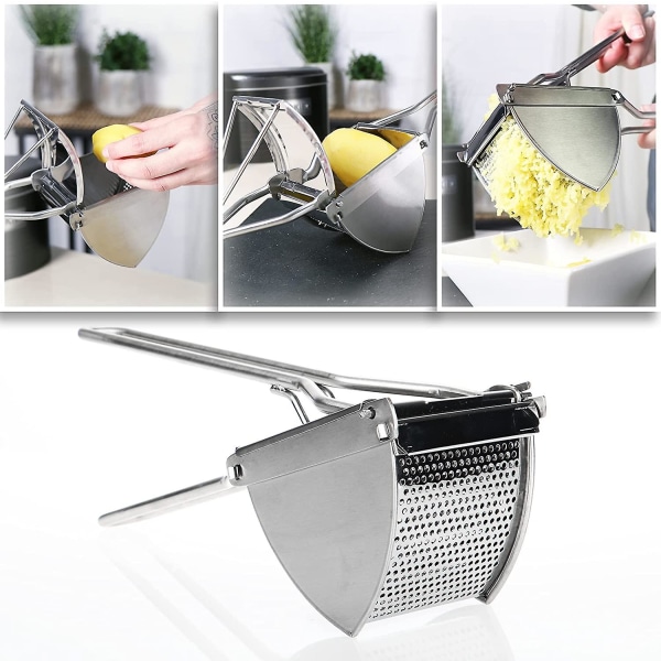 Kartoffelpresser i rustfrit stål, tåler opvaskemaskine - længde 30 cm (rustfrit stål - ergonomisk håndtag)