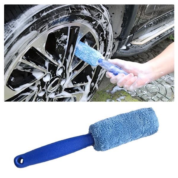 Mikrofiber Autofælgbørste, Bil Dækrensningsbørste, 2 stk. Premium Kvalitet Blød Fælgbørste, Ridsefri Dækrensning og Plejeværktøj (Blå) 28*5*4CM