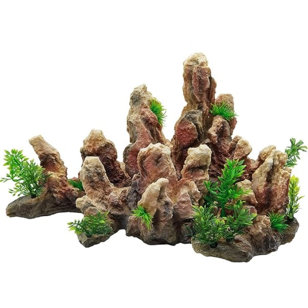 Akvariedekorasjon fjell, harpiks fiskebol gjemmested stein ornament