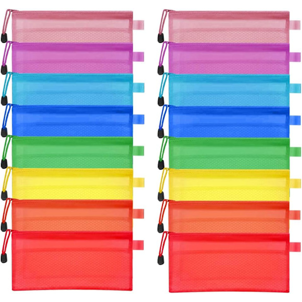 16 st transparenta pennfodraler lot färgglada vattentäta förvaringsväska pennlåda pennfodral toalettväska A6 PVC-mapp reseväska pennfack myntväska mappar (slumpmässig färg)