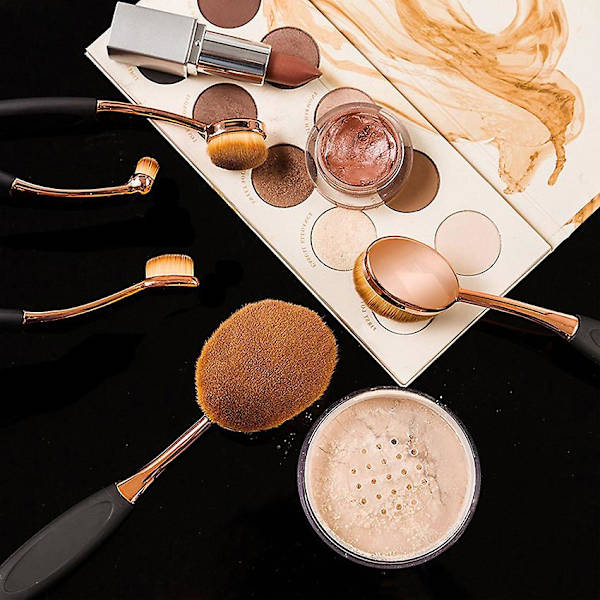 Oval Foundation Brush, Store Makeupbørster, Hurtig Flawless, Sort