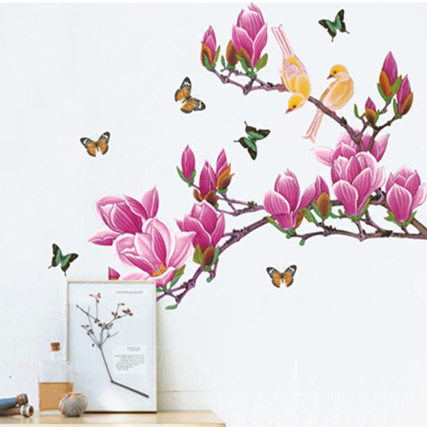 En set väggdekaler Konst väggmålning Blommor Fjärilar Fåglar PVC De