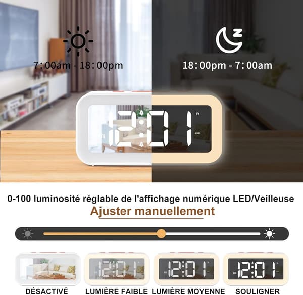 LED digital klokke med justerbar nattlys slumrefunksjon 2 A