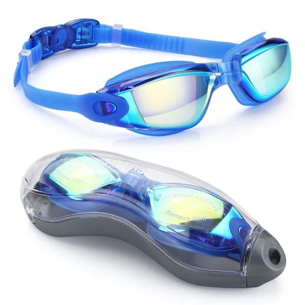 Simglasögon för vuxna med skyddande fodral - UV-skyddande spegelglas/färgade glasögon, splittersäkra, vattentäta - Simglasögon - Ideal för