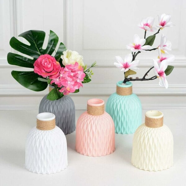 Nordisk imitert keramikk tørket blomster vase, uknuselig blomsterbeholder med sløyfe, innendørs dekorasjon for hjemmekontor restaurant - Rosa