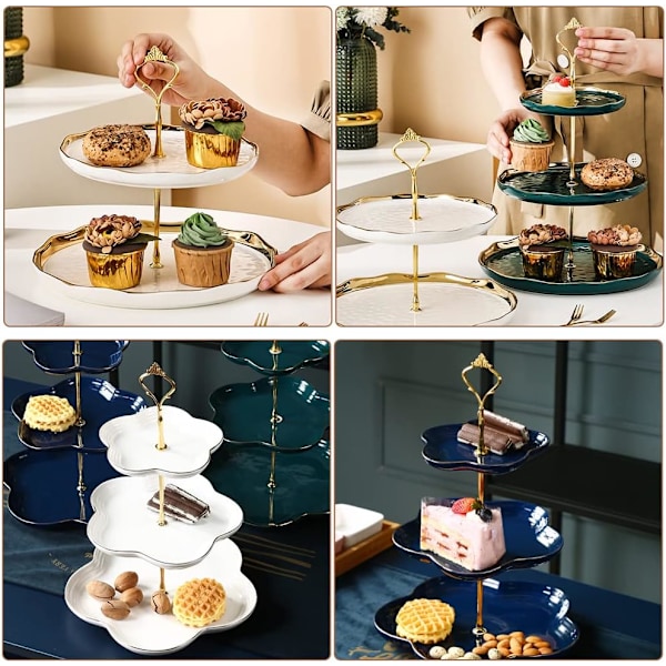 Flerskiktad tårtställningsställ Dessert serveringsfat Cupcake-bricka Handtag för bröllopsfest Kväll Födelsedag, bricka ingår ej (3-tiers krona guld)
