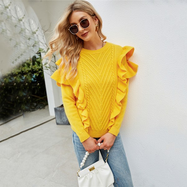 Flickor Tröjor Barn Långärmad Mysig Söt Volanger Draperad Stickad Pullover