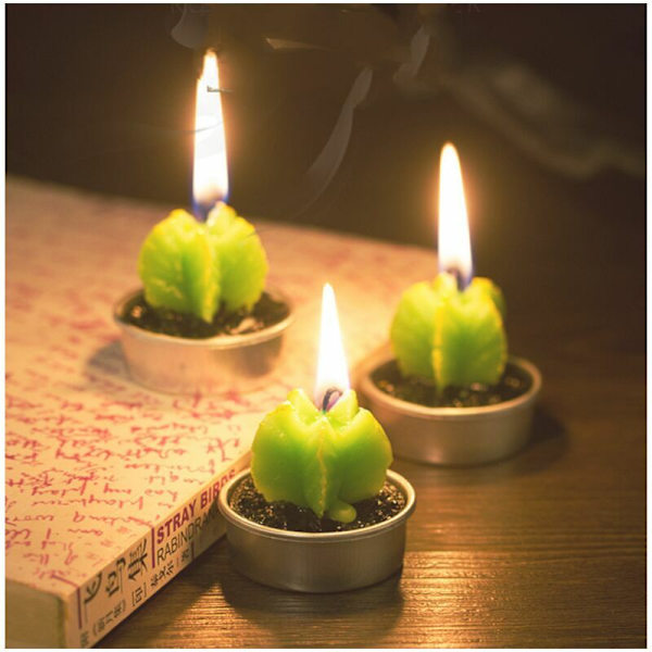 Ljus 6 st Kaktusljus, Handgjorda Succulent Kaktus Tealight Ljus för Spa Hemfest Bröllopsdekoration Gåvor