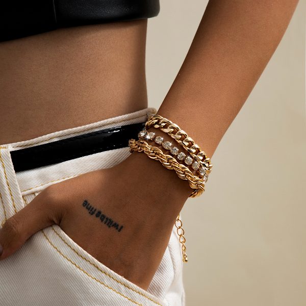 Kvinner Justerbar Mote Perlet Chunky Flat Cable Chain Punk Brac
