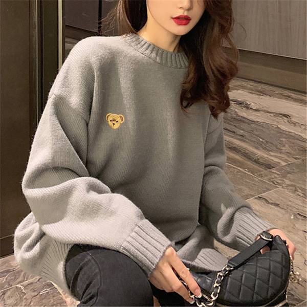 Kvinnors Oversized Crewneck Lykta Ärm Lös Pullover Chunky