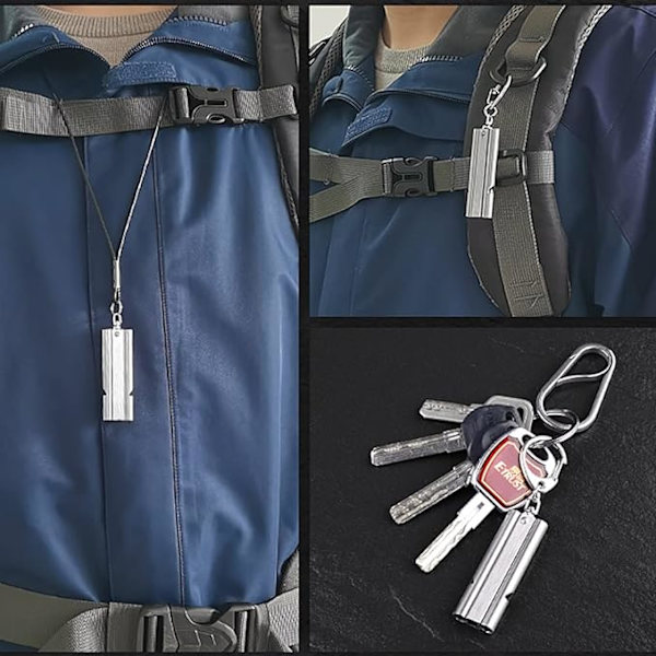 2-pack överlevnadsvissla, professionell domarvisselpipa i rostfritt stål med dubbelrör med nyckelring för camping, räddning, vandring