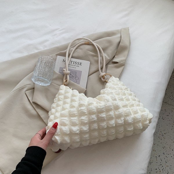 Letvægts stor Tote taske Armhule taske Vinter Ny Høj kvalitet Blød Kvinders Designer Håndtaske Blid skuldertaske HVID