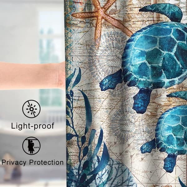 Voile Green Turtle Beach Theme Fabric Shower Curtain Set Navy Blu