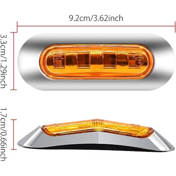 10 stk ravgule sidemarkerlys, DC 12V-24V LED sidemarkerlys indikator