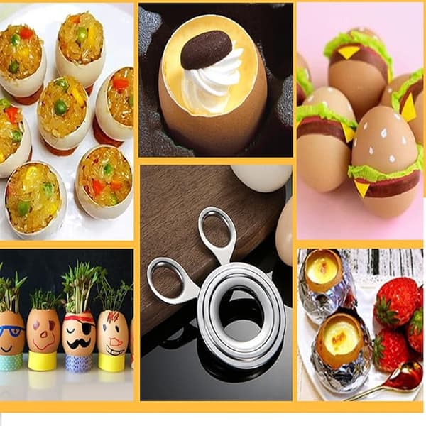 Rustfritt stål eggeskjærer, sølv eggeskjærer, kokt egg flaskeåpner, E