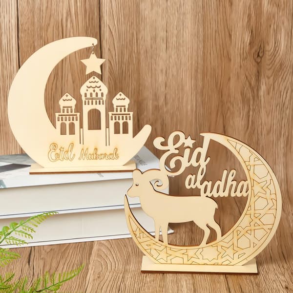 2 sæt træ Eid Mubarak ornament Ramadan hængende plade ornament