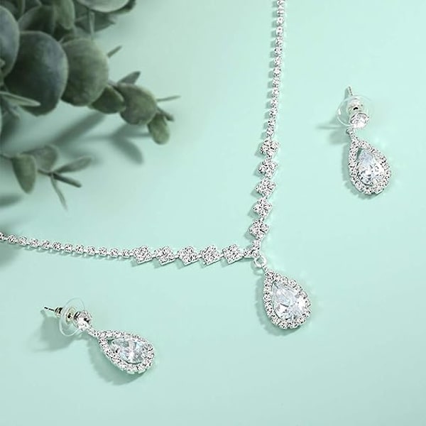 Brudbröllop Halsband Örhängen Set Silver Rhinestones Halsband Brud Kristall