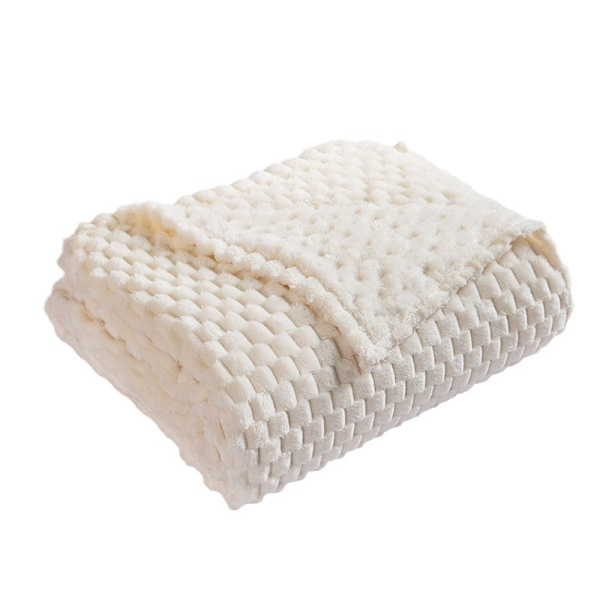 70*100cm Mjuk Fleecefilt, 3D Moln Snygg Jacquard Filt för Soffa, Mysig Mjuk Lättviktig för Alla Säsonger, Off White Filt