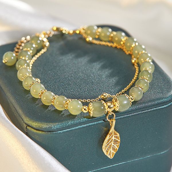 Hetian Jade Gold Leaf Armband - Hetian Jade Elegant Temperament