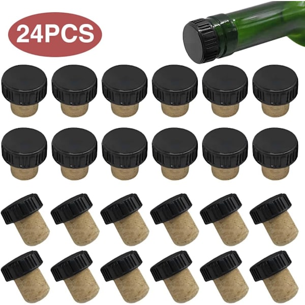 24-pack T-formade flaskkorkar Återanvändbara Vinkorkar Champagne Öl Korkar (Svart+Trä)
