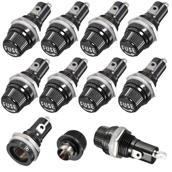 Gebildet 10 stk. 5x20 mm Sikringsholder AC 10A 250V Sort Skruelåg Sikringsholder, Panelmonteret Skruelåg Sikringsholder