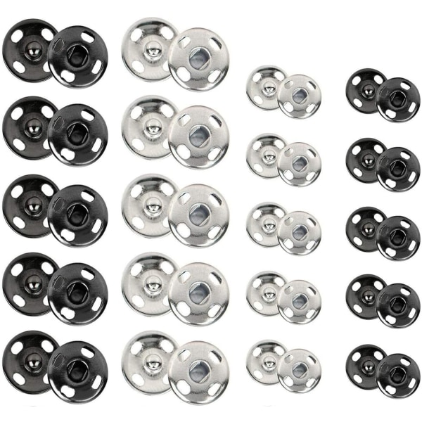 Ompelunapit, 40 sarjaa 8,5 mm ja 10 mm, musta ja hopea, ommeltava napituspainike