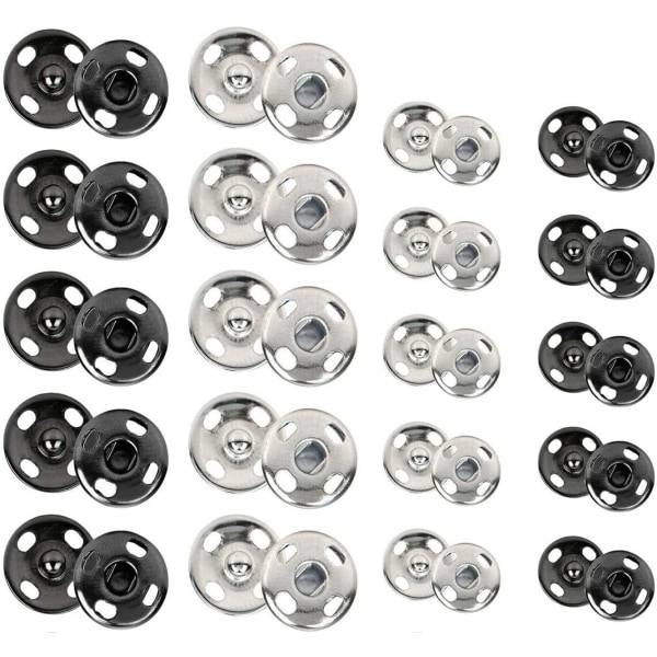 Sewing Snaps,40 Sets 8.5 mm and 10 mm,Black and Silver, Sew-on Snap Button