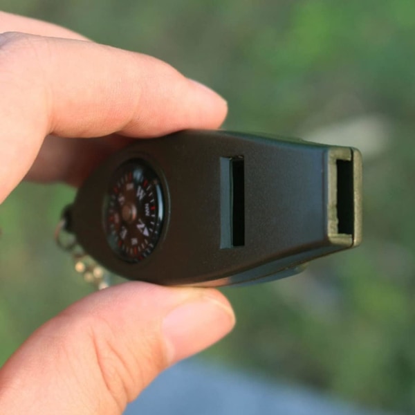 Nödöverlevnads Visselpipa 4 i 1 Visselpipor med Kompass Termometer Förstoringsglas för Vandring Camping Militärgrön