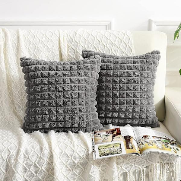 Putetrekk Grå Myk Kunstig Pels 45 x 45cm Kvadratisk Fluffy Kast Sofa Putetrekk Søt Mote Dekorativ for Hjem Soverom Stue Seng med Lukking