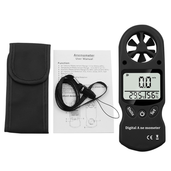 Mini bærbar multifunktionel digital anemometer temperatur- og hygrometer